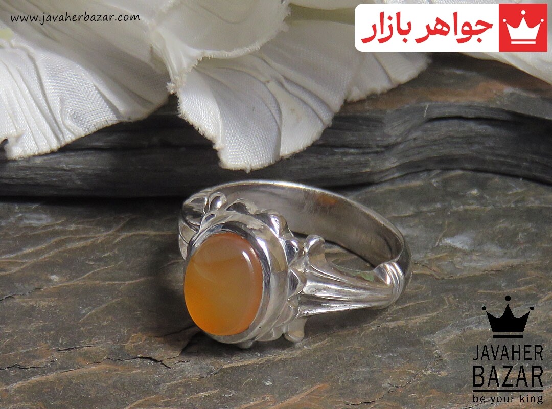 انگشتر نقره عقیق یمنی نارنجی طرح کلاسیک مردانه دست ساز [شرف الشمس]